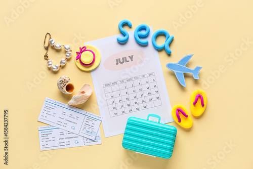 Calendar with word SEA, tic...