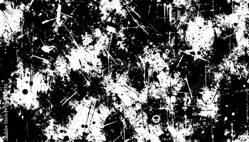 Grunge Black and White Abstract Ink Texture with Scratches and Splatters