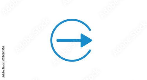 A blue arrow pointing right within a partial circle, isolated on white background