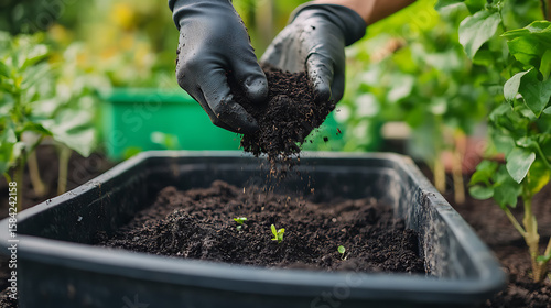 recycling and nature themes: photos of trees sprouting from waste, Earth held above trash, and green initiatives with ample blank spaces for environmental messages.