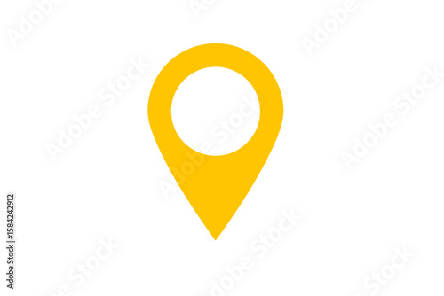 A yellow location pin indicates a place on a map, isolated on white background