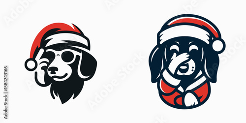 Dachshund Dog wear santa Claus Costumes Facepalm Gesture. Christmas Holiday Clipart Line Art Vector Illustration Xmas. Wiener pup dress up head in hand act comical canine xmas attire.