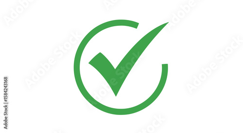 A green check mark inside a partial circle isolated on white background represents approval and validation