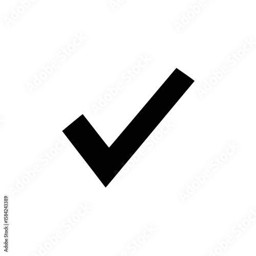 A black check mark is isolated on white background, symbolizing approval, agreement, and a positive confirmation of a selection