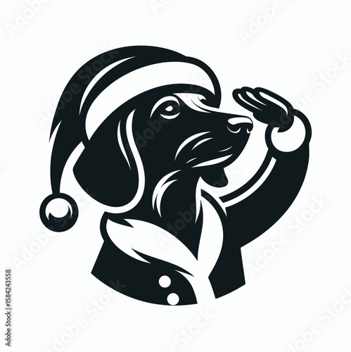 Dachshund Dog wear santa Claus Costumes Saluting. Christmas Holiday Clipart Line Art Vector Illustration Xmas. .