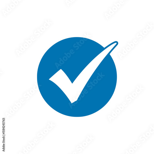 A white check mark inside a blue circle, isolated on white background, representing approval and correctness
