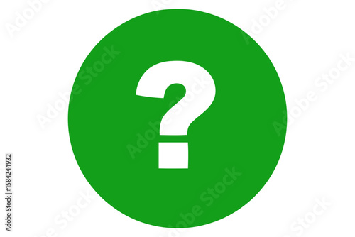 A white question mark inside a green circle, isolated on white background, representing inquiry and uncertainty