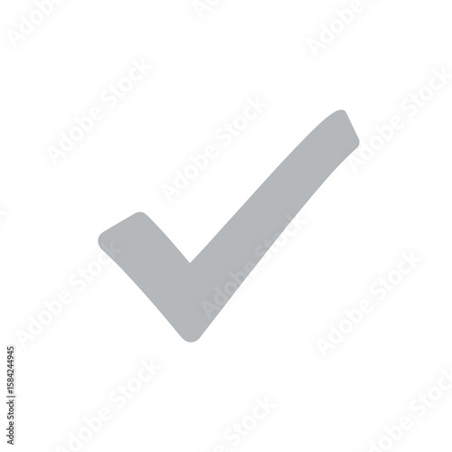 A gray check mark icon, isolated on white background, symbolizing approval, confirmation, and success