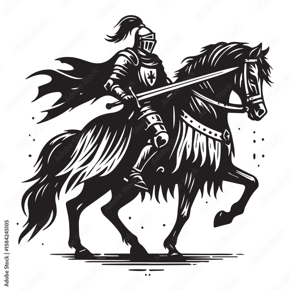 Fototapeta premium Running Knight on Horseback – Dynamic Vector Logo Design