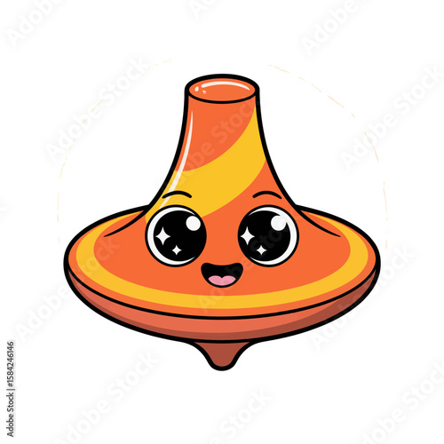 Cute cartoon spinning top with a happy face isolated on white background