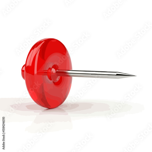 A red thumbtack with a silver needle is isolated on white background