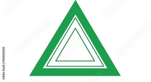 Three concentric green triangles are isolated on white background