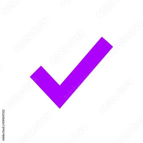 A purple check mark signifies approval and validation, isolated on white background