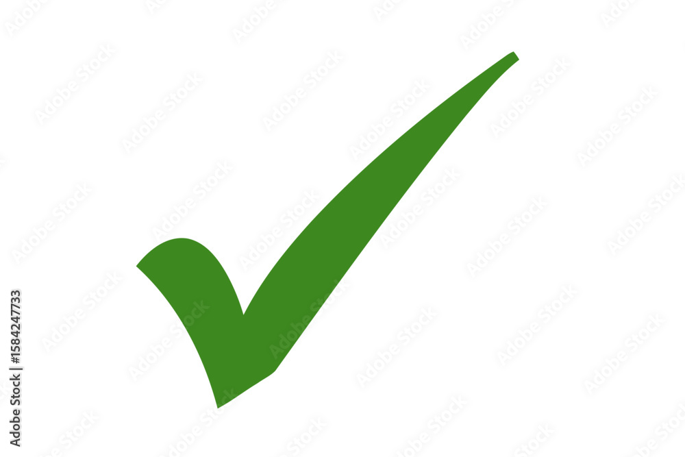 A green check mark signifies approval and success, isolated on white background A green check mark signifies approval and success, isolated on white background