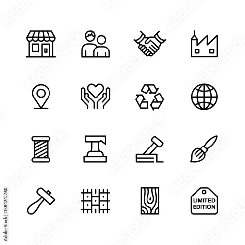 Collection of 12 business and craft icons isolated on white background