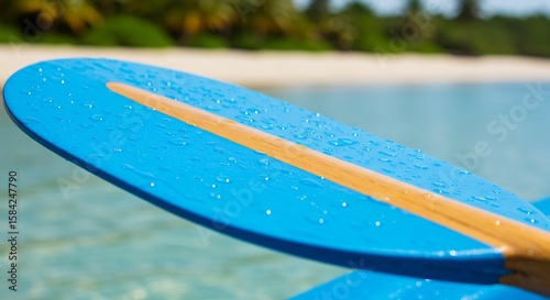 Paddle Boarding: Close-up of Paddle with Water Droplets in Tropical Paradise