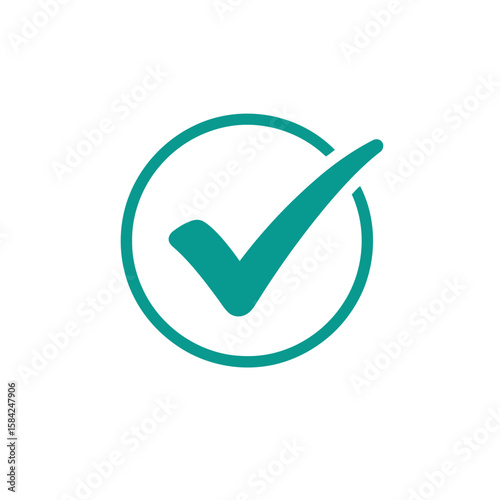 A green check mark inside a green circle signifies approval and success, isolated on white background