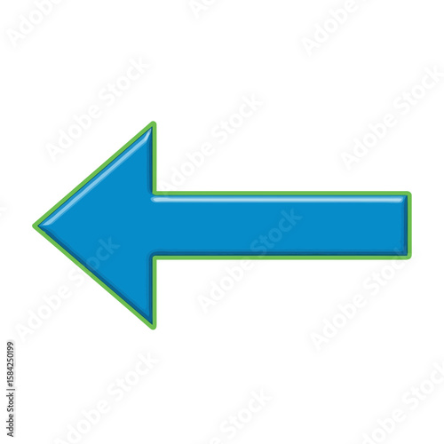 A blue arrow with a green outline points to the left, isolated on white background, indicating direction or a return to a previous page