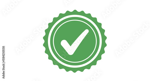 A green check mark inside a circular seal, isolated on white background, signifies approval and validation