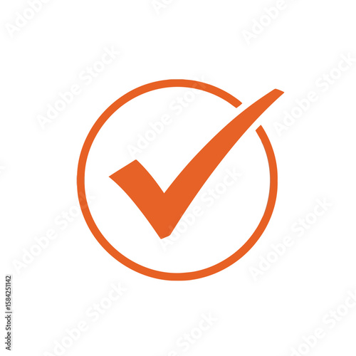 An orange check mark inside an orange circle isolated on white background signifies approval and confirmation