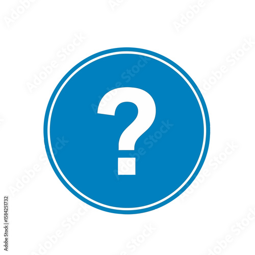 A white question mark inside a blue circle represents help and information isolated on white background