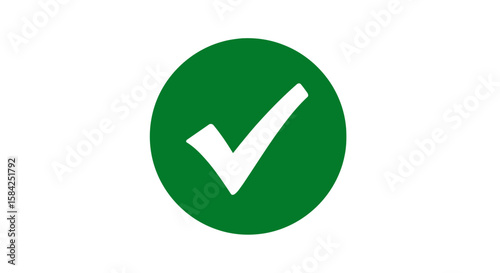 A green circle with a white check mark indicates approval and validation isolated on white background