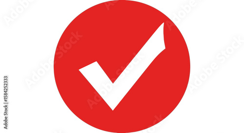 A white check mark inside a red circle signifies approval and correctness, isolated on white background