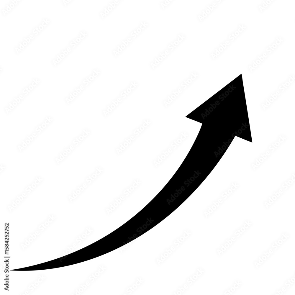 A black arrow curves upwards, symbolizing growth and positive direction isolated on white background A black arrow curves upwards, symbolizing growth and positive direction isolated on white background
