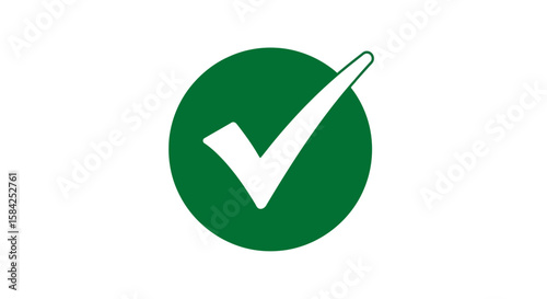 A white check mark is displayed inside a green circle, isolated on white background, representing success and positive confirmation