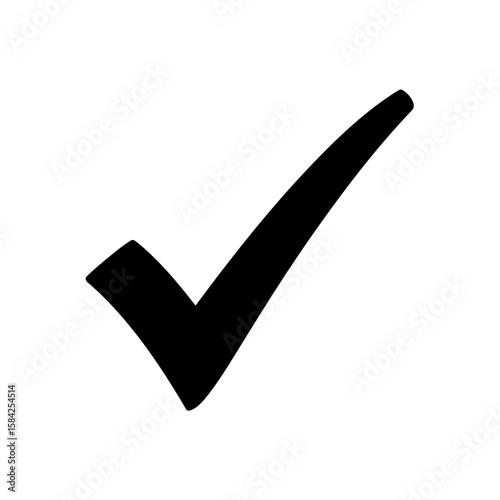 A black check mark is displayed, isolated on white background, indicating approval and confirmation
