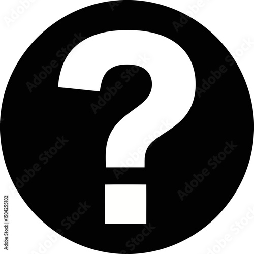 A white question mark inside a black circle, isolated on white background, representing inquiry and uncertainty