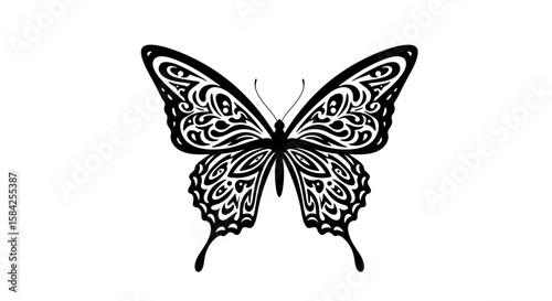 Elegant and intricate butterfly design, black stencil isolated on a white background