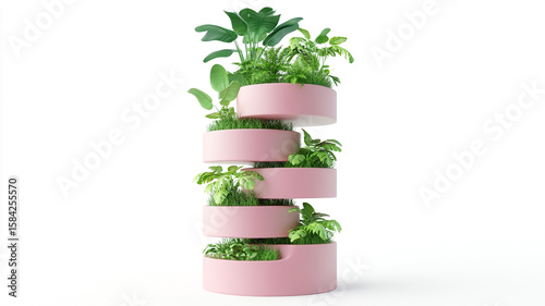 A Symphony of Herbs, Plants, and Peace on pink vertical garden tower