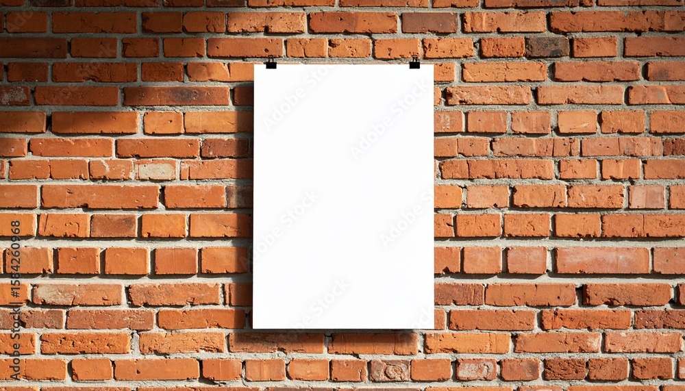 custom made wallpaper toronto digitalBlank poster hung on a brick wall, casting shadows.