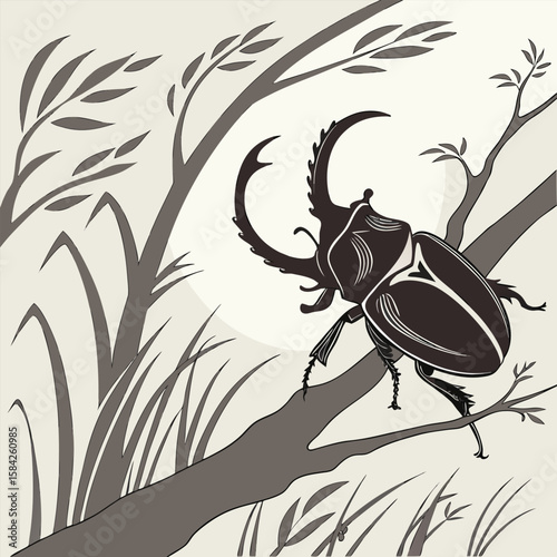 horned-beetle-silhouette-with-abstract-chinese-bac.