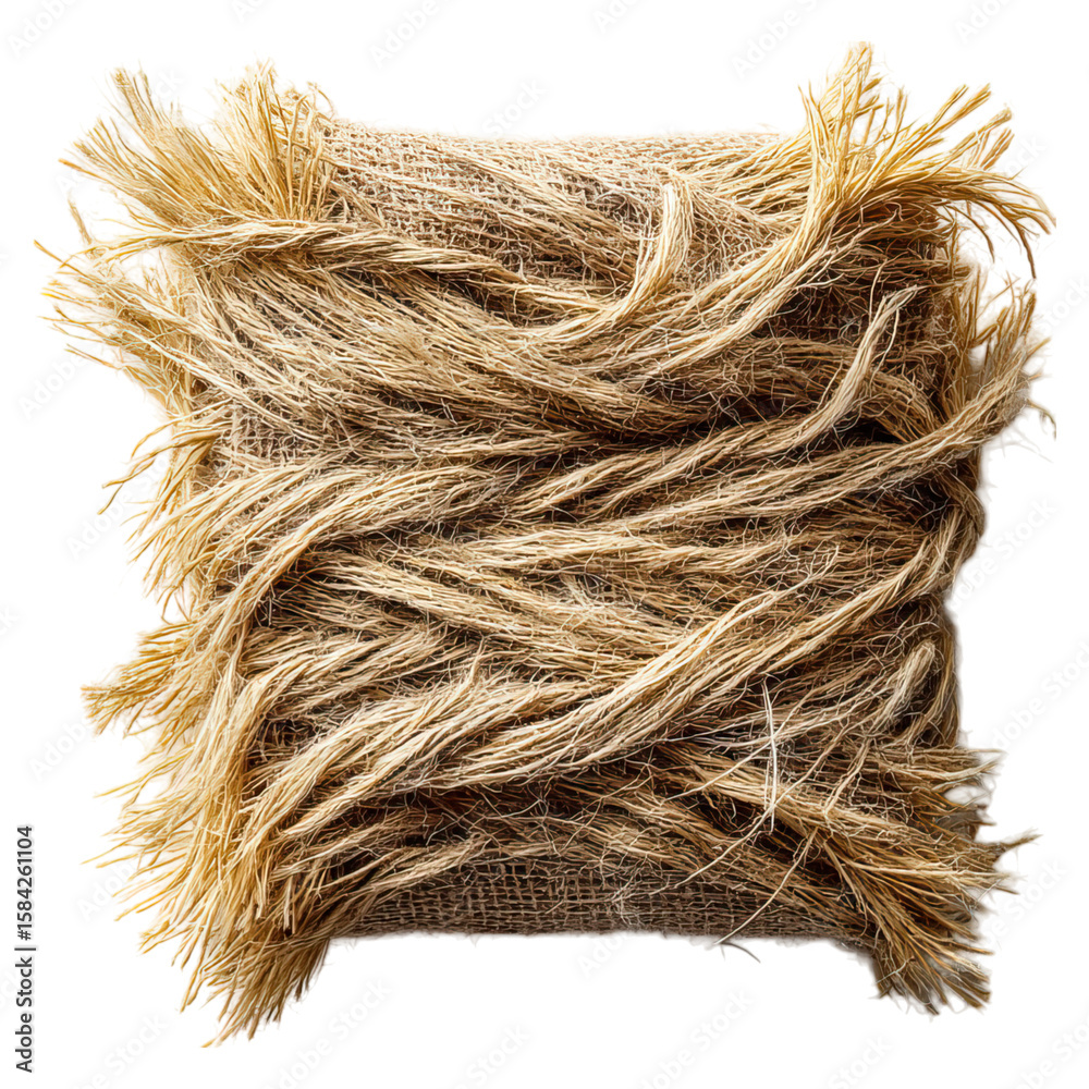 Fototapeta premium Ripped felt with thread hem concept. Natural fiber rope bundle for crafting and DIY projects.