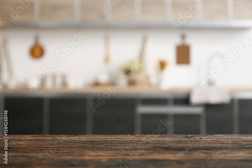 Empty table against blurred...
