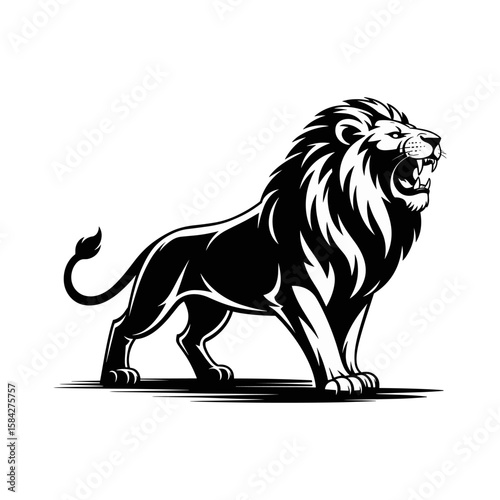 Majestic Roaring Lion Full Body Illustration: Powerful King of the Jungle Standing Proudly in a Dynamic and Regal Pose
