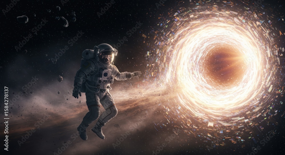 Fototapeta premium Astronaut navigating through a cosmic anomaly a journey of courage and exploration