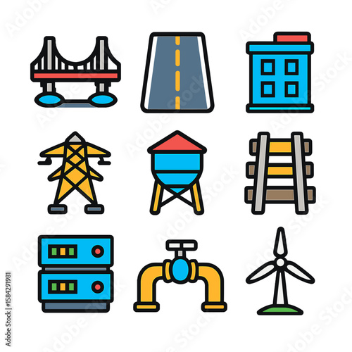 Infrastructure Icons: Professional Vector Set for Business & Technology