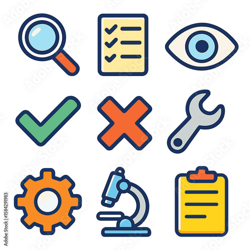 Inspecting Icons: Minimalist Vector Set for Quality Control & Maintenance