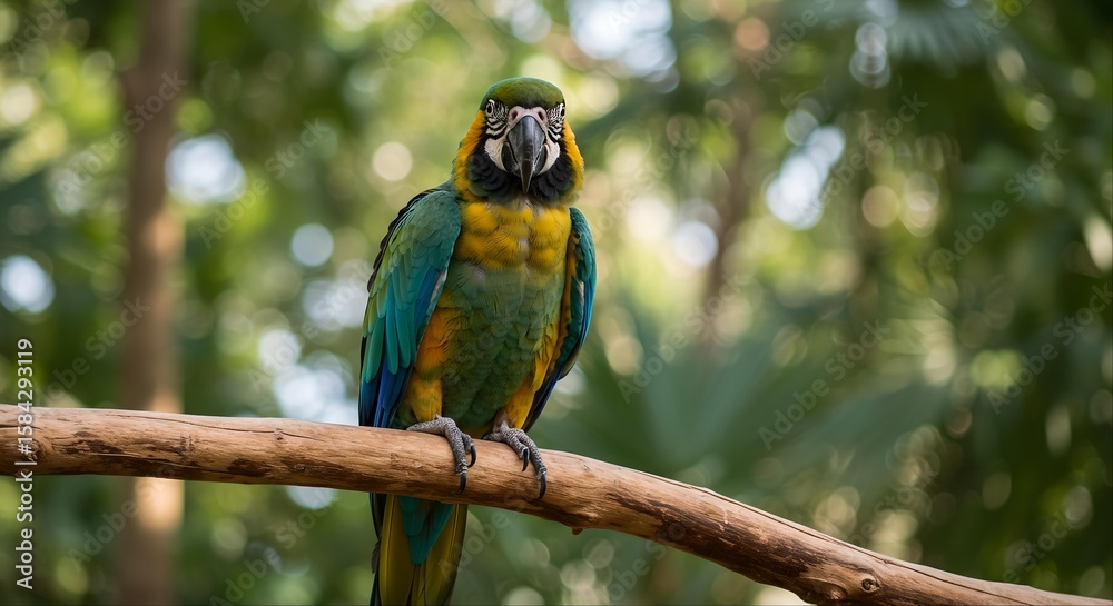 Obraz premium Tropical amazon jungle colourful big beautiful macaw parrots in the rainforest