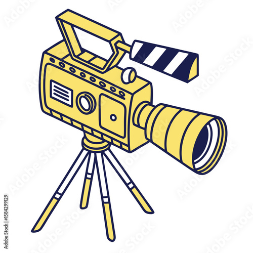 Retro yellow film camera on tripod illustration
