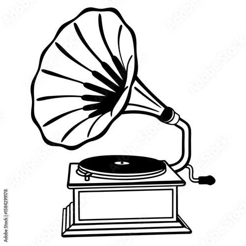 Vintage gramophone silhouette on a white background