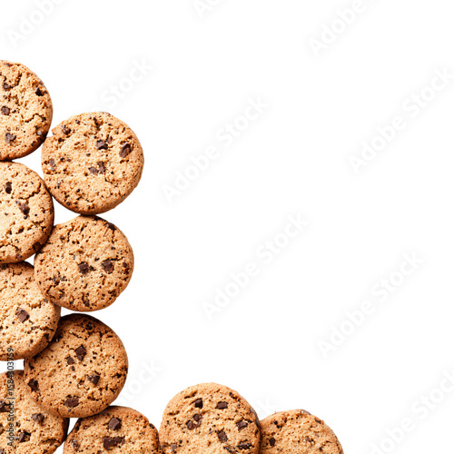 Flatlay Chocolate chips cookies corner border