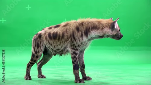 Spotted Hyena Standing on Green Screen for Compositing and Visual Effects