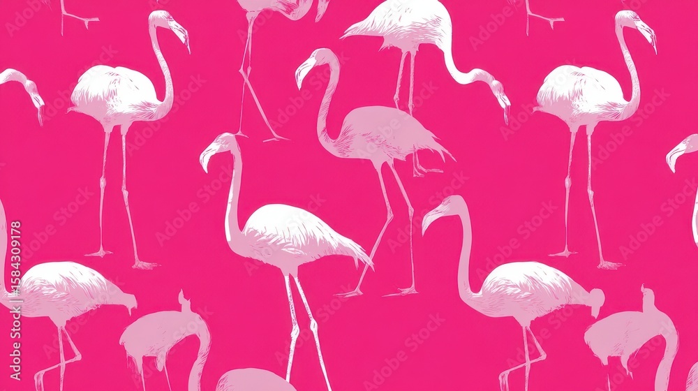 Obraz premium Pink flamingo silhouettes create a vibrant pattern.