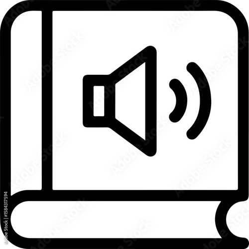 Simple black line icon of an audiobook symbol on a white background