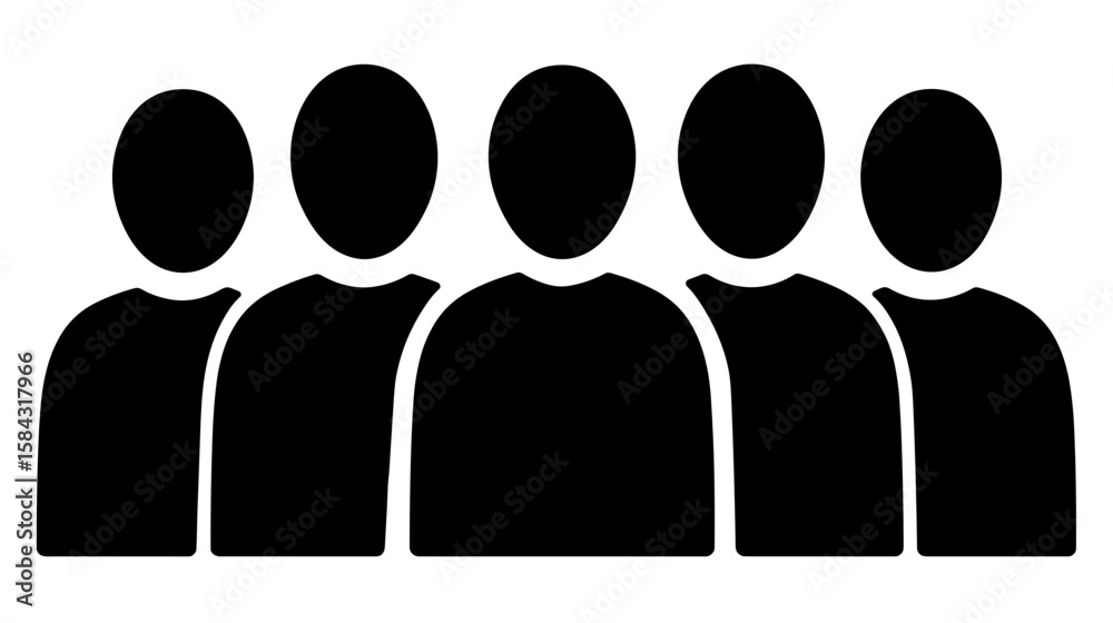 Group of five abstract people silhouettes standing in line Group of five abstract people silhouettes standing in line