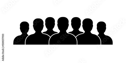 Group of black silhouette people standing together in unison  